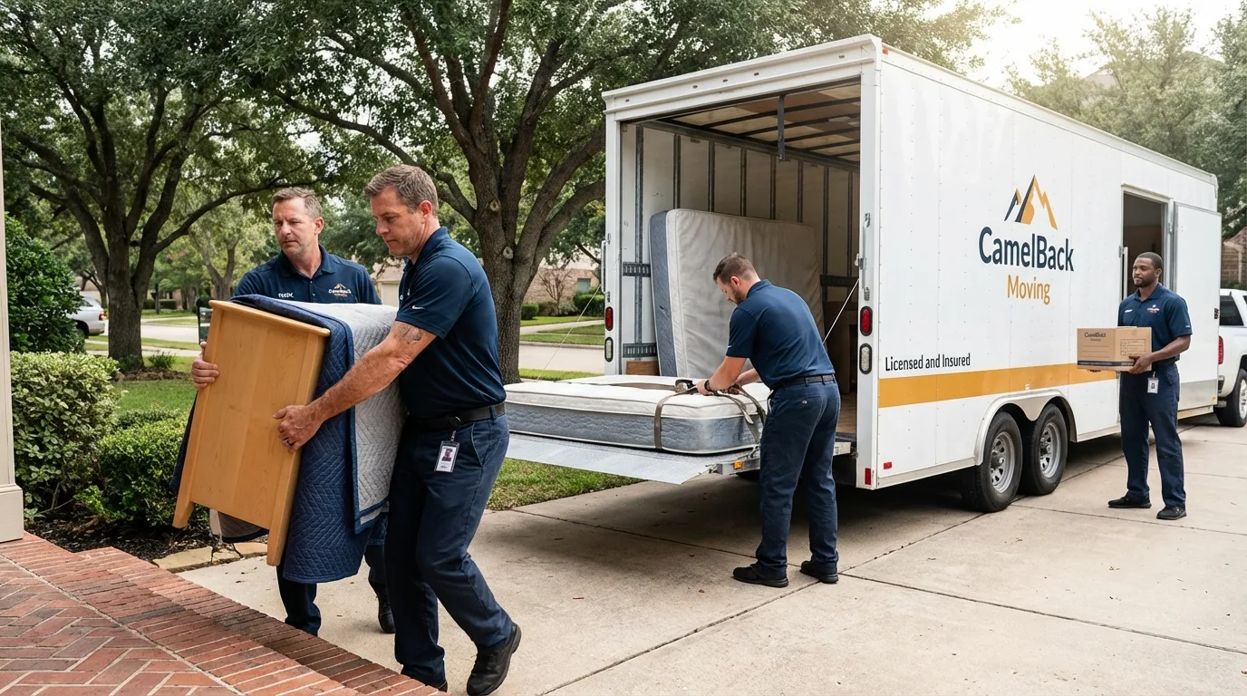 Crew loading residential truck for cross-state move from Coleman, MI
