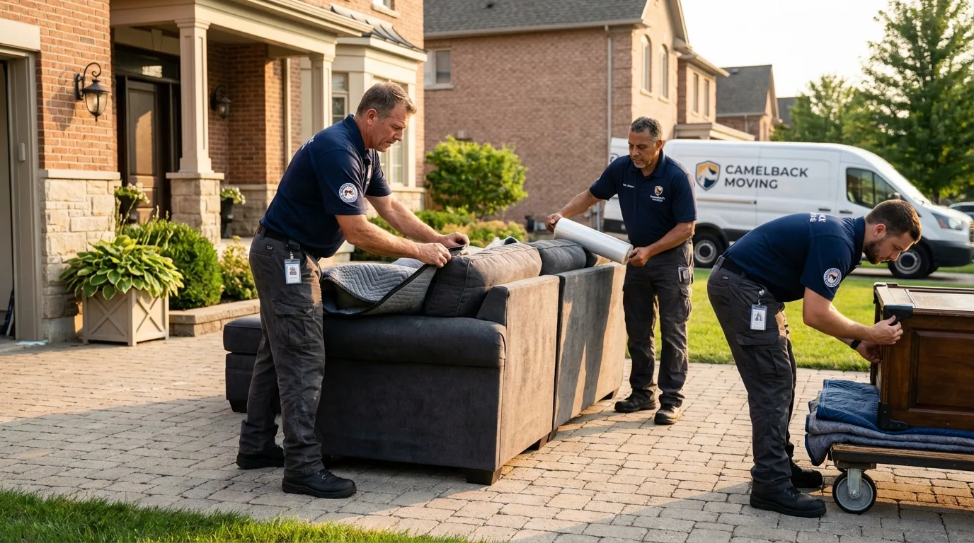 Large estate moving crew wrapping furniture in Coleman, MI